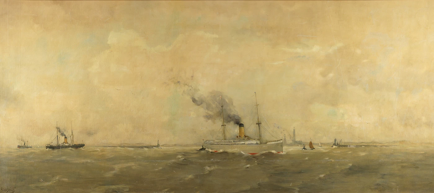 Vista dei moli di IJmuiden verso est - Nave di fronte ai moli di IJmuiden